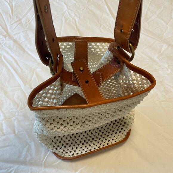 Creatures of Comfort Small Raffia Bucket Bag Ivory Camel Leather - Picture 7 of 11